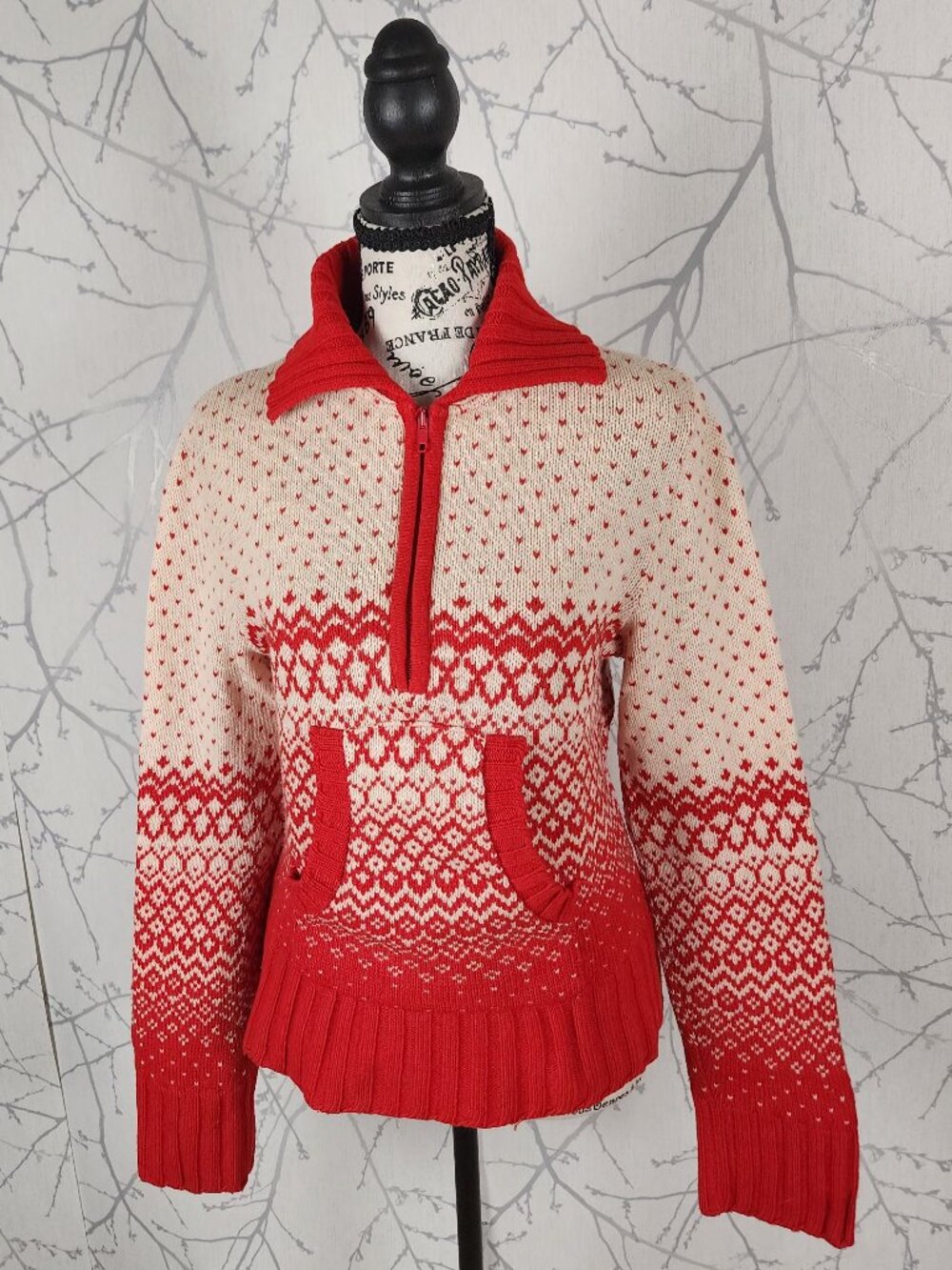 Kookai Italy VTG 80% Wool Fairisle Half Zip Sweater
